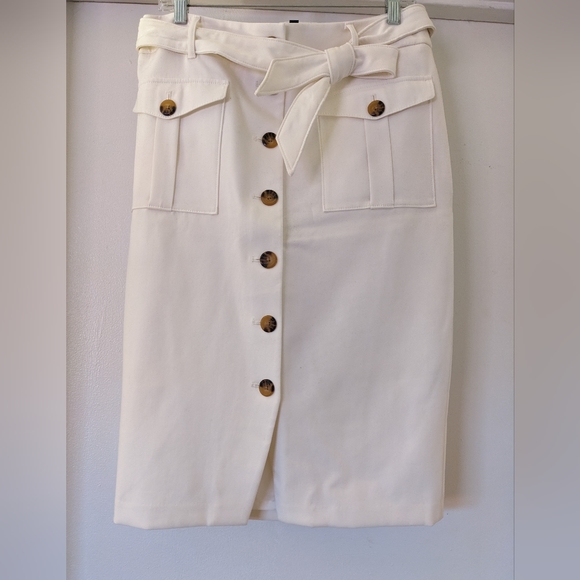 White House Black Market Dresses & Skirts - White House Black Market Cream Belted Pencil Skirt